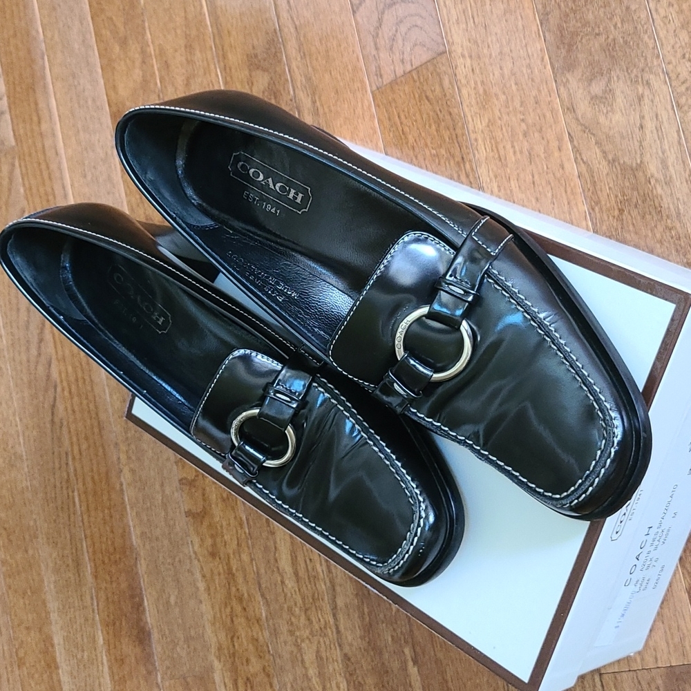 Coach sz 7 black Ines Spazzolato Block Heels